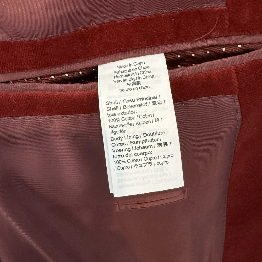 JCrew Mens Ludlow Velvet Blazer Dinner Jacket 42L Slim Burgundy PRISTINE